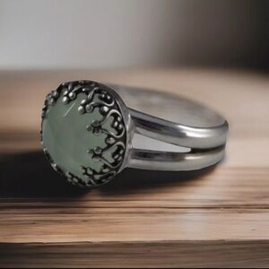 FLUORITE GEMSTONE Ring Green Sterling Silver Plated Round Antique Style